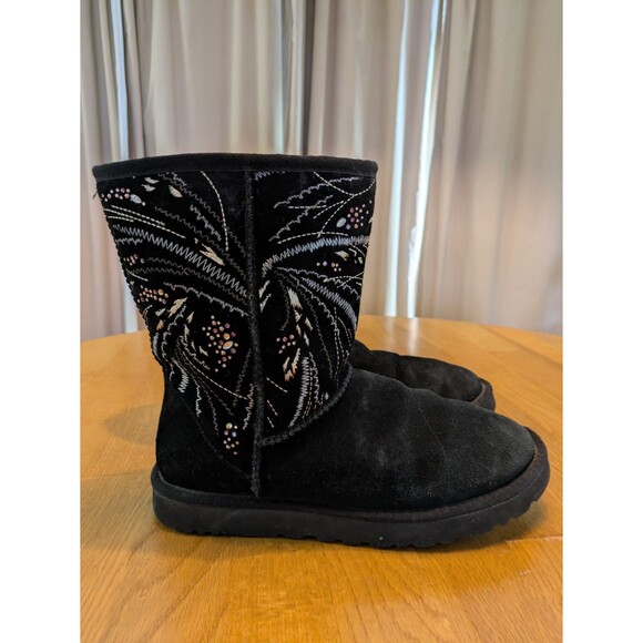 UGG Classic Short Gold Burst Black Suede Fur Boots Womens Size 8 - Picture 1 of 6